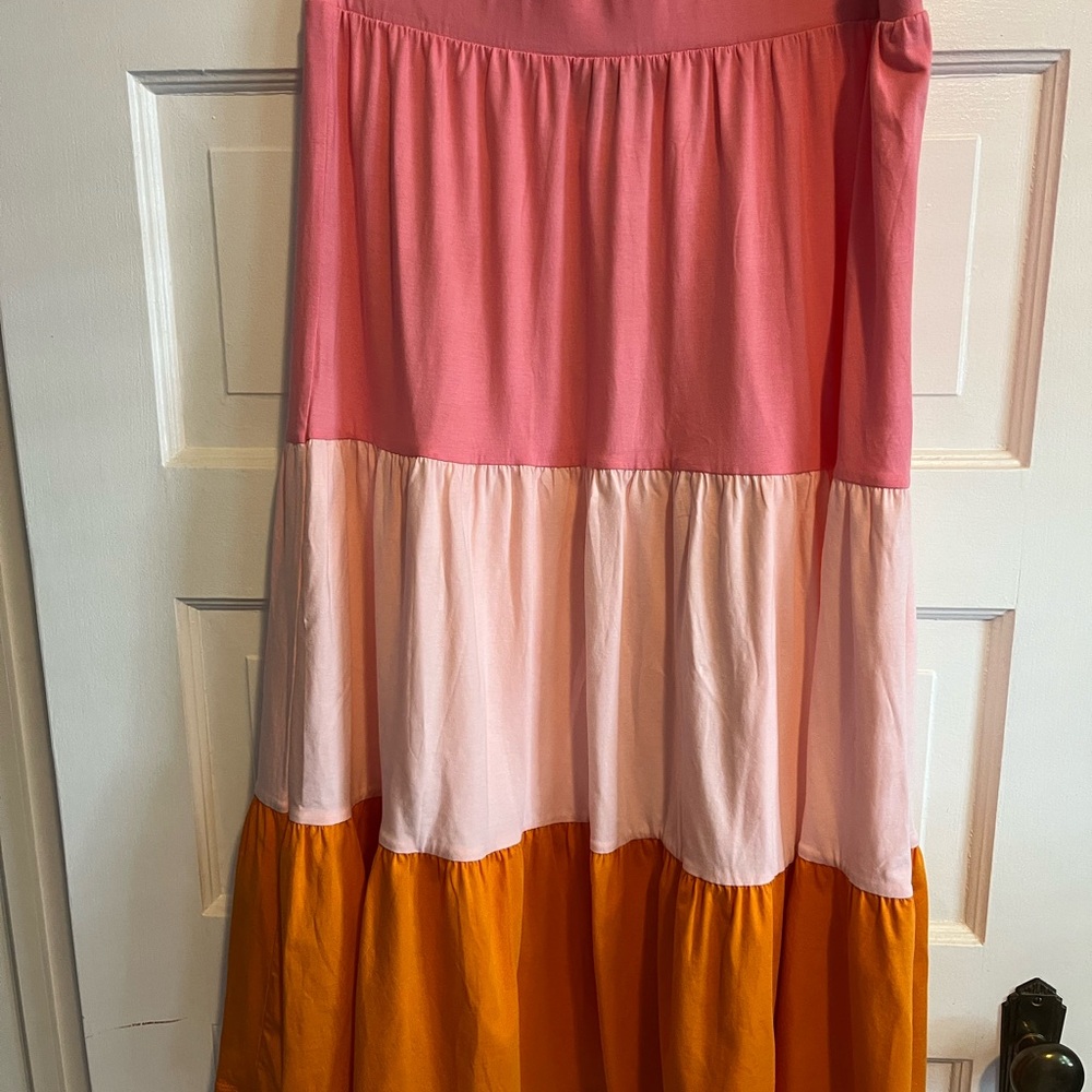 Lands' End Pink and Orange A-Line Skirt